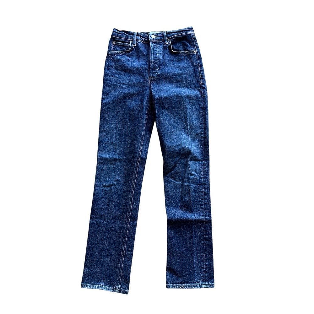 AGOLDE Riley Long Jeans High Rise Straight Blue Button Fly‎ Sz 24 Organic Cotton